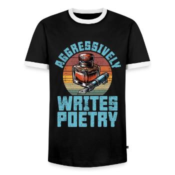 Un amateur de poésie écrit agressivement un amateur de livres rétro - T-shirt contrasté Homme - noir/blanc - Devant - AI Model Female 172 light (172cm) & AI Model Male 178 light (178cm)