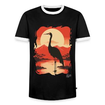 Japanese crane: feather-light fashion - Men's Ringer Shirt - black/white - Front - AI Model Female 172 light (172cm) & AI Model Male 178 light (178cm)