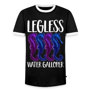 Funny Seahorse Legless Water Galloper Illus - Men's Ringer Shirt - black/white - Front - AI Model Female 172 light (172cm) & AI Model Male 178 light (178cm)