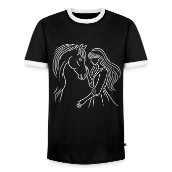 Cavalier Équitation Horse Head Equestrian - T-shirt contrasté Homme - noir/blanc - Devant - AI Model Female 172 light (172cm) & AI Model Male 178 light (178cm)
