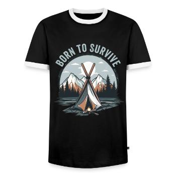 Bushcrafting en plein air né pour survivre - T-shirt contrasté Homme - noir/blanc - Devant - AI Model Female 172 light (172cm) & AI Model Male 178 light (178cm)