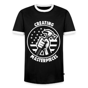 Handwerker Papa Creating Masterpieces Heimwerker - Männer Kontrast-T-Shirt - Schwarz/Weiß - Vorne - AI Model Female 172 light (172cm) & AI Model Male 178 light (178cm)