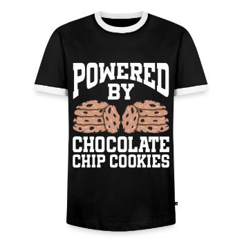 Powered By Chocolate Chip Cookies - Men's Ringer Shirt - black/white - Front - AI Model Female 172 light (172cm) & AI Model Male 178 light (178cm)