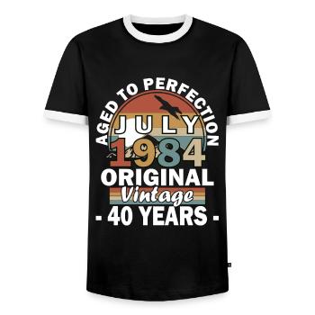 Juillet 1984 Vintage Anniversaire 1984 Juillet - T-shirt contrasté Homme - noir/blanc - Devant - AI Model Female 172 light (172cm) & AI Model Male 178 light (178cm)