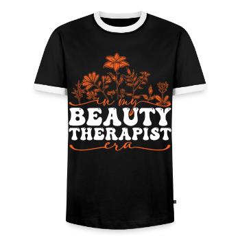 À l’époque de mon esthéticienne Motif floral - T-shirt contrasté Homme - noir/blanc - Devant - AI Model Female 172 light (172cm) & AI Model Male 178 light (178cm)