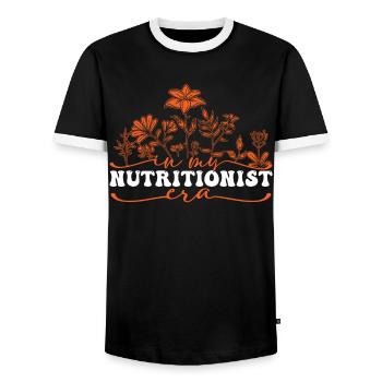À l’époque de ma nutritionniste avec des fleurs - T-shirt contrasté Homme - noir/blanc - Devant - AI Model Female 172 light (172cm) & AI Model Male 178 light (178cm)