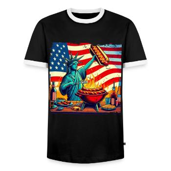Nostalgic American BBQ design USA fans - Men's Ringer Shirt - black/white - Front - AI Model Female 172 light (172cm) & AI Model Male 178 light (178cm)