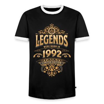 1992 Legend Birthday 1992 Year of birth - Men's Ringer Shirt - black/white - Front - AI Model Female 172 light (172cm) & AI Model Male 178 light (178cm)