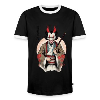 Oni Démoniaque Masque Samouraï Japon Culture Esthétique - T-shirt contrasté Homme - noir/blanc - Devant - AI Model Female 172 light (172cm) & AI Model Male 178 light (178cm)