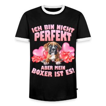 Maman chienne JE NE SUIS PAS PARFAITE MAIS MON BOXER L’EST - T-shirt contrasté Homme - noir/blanc - Devant - AI Model Female 172 light (172cm) & AI Model Male 178 light (178cm)