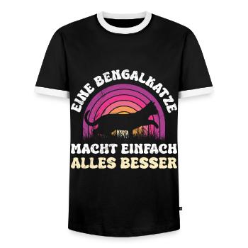 Bengalkatze EINE BENGALKATZE MACHT EINFACH ALLES - Männer Kontrast-T-Shirt - Schwarz/Weiß - Vorne - AI Model Female 172 light (172cm) & AI Model Male 178 light (178cm)