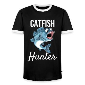 Catfish Hunter - Männer Kontrast-T-Shirt - Schwarz/Weiß - Vorne - AI Model Female 172 light (172cm) & AI Model Male 178 light (178cm)