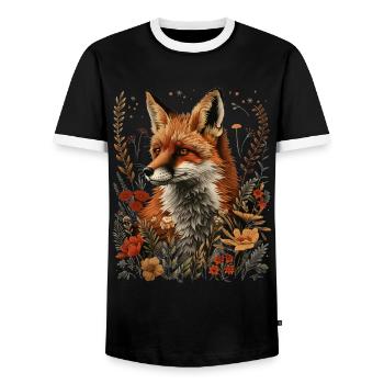 Nature Floral Fox - Men's Ringer Shirt - black/white - Front - AI Model Female 172 light (172cm) & AI Model Male 178 light (178cm)