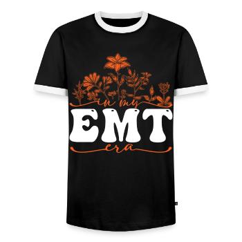 In My EMT Era Mit Blumenmotiv - Männer Kontrast-T-Shirt - Schwarz/Weiß - Vorne - AI Model Female 172 light (172cm) & AI Model Male 178 light (178cm)