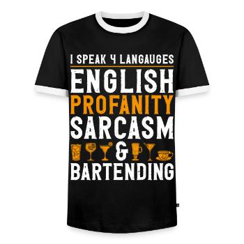 Bartender Mixologist I Speak 4 - Men's Ringer Shirt - black/white - Front - AI Model Female 172 light (172cm) & AI Model Male 178 light (178cm)