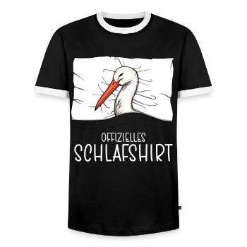 Offizielles Schlafshirt Storch Schlafanzug - Männer Kontrast-T-Shirt - Schwarz/Weiß - Vorne - AI Model Female 172 light (172cm) & AI Model Male 178 light (178cm)