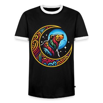 Bear Brown Bear Tribal Moon - Men's Ringer Shirt - black/white - Front - AI Model Female 172 light (172cm) & AI Model Male 178 light (178cm)
