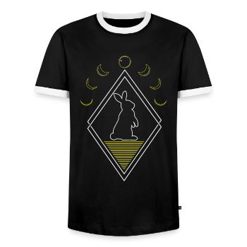 Bunny Rabbit Abstract Moon Phases - Men's Ringer Shirt - black/white - Front - AI Model Female 172 light (172cm) & AI Model Male 178 light (178cm)