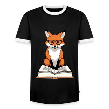 Mignon renard amoureux des livres avec des lunettes - T-shirt contrasté Homme - noir/blanc - Devant - AI Model Female 172 light (172cm) & AI Model Male 178 light (178cm)