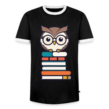 Bücher Eule Süße Buch Illustration Eulen Liebhaber - Männer Kontrast-T-Shirt - Schwarz/Weiß - Vorne - AI Model Female 172 light (172cm) & AI Model Male 178 light (178cm)
