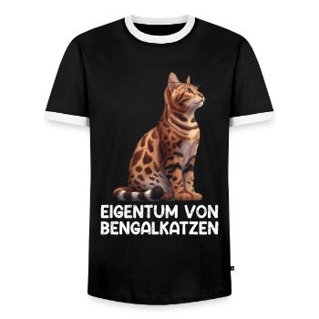 Propriétaires de chats PROPRIÉTÉ DE BENGAL CATS Funny - T-shirt contrasté Homme - noir/blanc - Devant - AI Model Female 172 light (172cm) & AI Model Male 178 light (178cm)