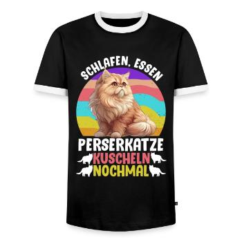 Chat persan DORMIR MANGER CHAT PERSAN CÂLINS - T-shirt contrasté Homme - noir/blanc - Devant - AI Model Female 172 light (172cm) & AI Model Male 178 light (178cm)