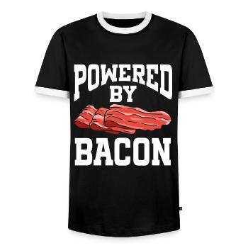 Powered By Bacon - Men's Ringer Shirt - black/white - Front - AI Model Female 172 light (172cm) & AI Model Male 178 light (178cm)
