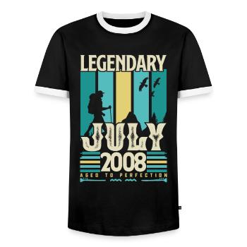 July 2008 Birthday Gift, Vintage July. - Men's Ringer Shirt - black/white - Front - AI Model Female 172 light (172cm) & AI Model Male 178 light (178cm)