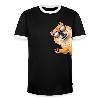Chien Chow Chow de côté - T-shirt contrasté Homme - noir/blanc - Devant - AI Model Female 172 light (172cm) & AI Model Male 178 light (178cm)