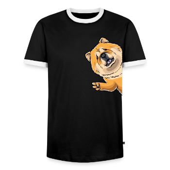 Chien Chow Chow de côté - T-shirt contrasté Homme - noir/blanc - Devant - AI Model Female 172 light (172cm) & AI Model Male 178 light (178cm)