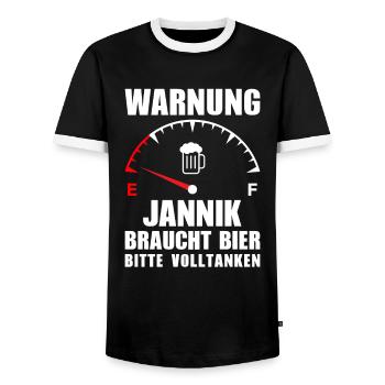 Jannik braucht Bier Bitte volltanken - Männer Kontrast-T-Shirt - Schwarz/Weiß - Vorne - AI Model Female 172 light (172cm) & AI Model Male 178 light (178cm)