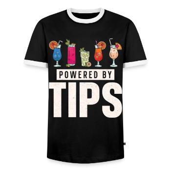 Bartender Mixologist Powered By - Men's Ringer Shirt - black/white - Front - AI Model Female 172 light (172cm) & AI Model Male 178 light (178cm)