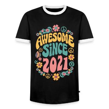 Awesome Since 2021 Blumen Hippie Geboren Jahr 2021 - Männer Kontrast-T-Shirt - Schwarz/Weiß - Vorne - AI Model Female 172 light (172cm) & AI Model Male 178 light (178cm)