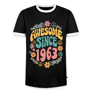 Awesome Since 1963 Flowers Hippie Born Year 1963 - Men's Ringer Shirt - black/white - Front - AI Model Female 172 light (172cm) & AI Model Male 178 light (178cm)