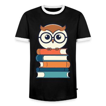 Bücher Eule Eulen Liebhaber Leseratte Illustration - Männer Kontrast-T-Shirt - Schwarz/Weiß - Vorne - AI Model Female 172 light (172cm) & AI Model Male 178 light (178cm)