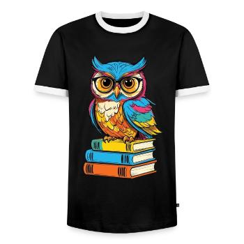 Bücher Eule Eulen Liebhaber Süße Buch Illustration - Männer Kontrast-T-Shirt - Schwarz/Weiß - Vorne - AI Model Female 172 light (172cm) & AI Model Male 178 light (178cm)