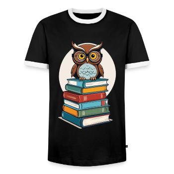 Livres hibou hibou amant mignon livre illustration - T-shirt contrasté Homme - noir/blanc - Devant - AI Model Female 172 light (172cm) & AI Model Male 178 light (178cm)