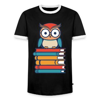 Bücher Eule Niedlicher Bücherwurm Leseratte - Männer Kontrast-T-Shirt - Schwarz/Weiß - Vorne - AI Model Female 172 light (172cm) & AI Model Male 178 light (178cm)
