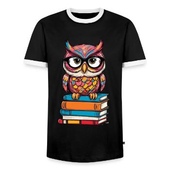 Livres Hibou pour les amoureux des hiboux et les rats de bibliothèque - T-shirt contrasté Homme - noir/blanc - Devant - AI Model Female 172 light (172cm) & AI Model Male 178 light (178cm)