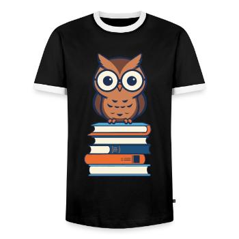Bücher Eule Eulen Liebhaber Süße Buch Illustration - Männer Kontrast-T-Shirt - Schwarz/Weiß - Vorne - AI Model Female 172 light (172cm) & AI Model Male 178 light (178cm)
