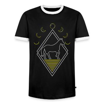 Horse Equestrian Abstract Moon Phases - Men's Ringer Shirt - black/white - Front - AI Model Female 172 light (172cm) & AI Model Male 178 light (178cm)