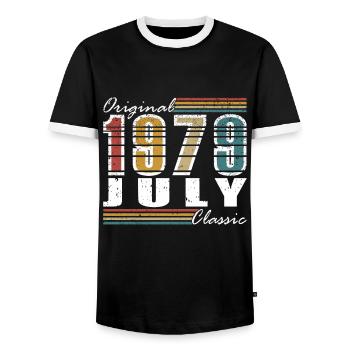 1979 Vintage Retro 1979 Birthday Gift 1979 - Men's Ringer Shirt - black/white - Front - AI Model Female 172 light (172cm) & AI Model Male 178 light (178cm)