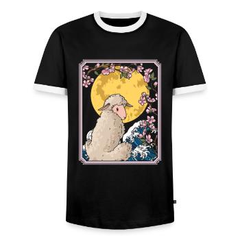 Mouton Japon Cerisier Fleur Lune - T-shirt contrasté Homme - noir/blanc - Devant - AI Model Female 172 light (172cm) & AI Model Male 178 light (178cm)