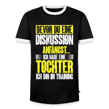Discussion professional humor and strong nerves for parents - Men's Ringer Shirt - black/white - Front - AI Model Female 172 light (172cm) & AI Model Male 178 light (178cm)