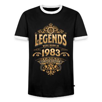 1983 Legend Birthday 1983 Year of birth - Men's Ringer Shirt - black/white - Front - AI Model Female 172 light (172cm) & AI Model Male 178 light (178cm)