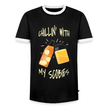 Chillin ́ With My Scobies Kombucha Tea - Men's Ringer Shirt - black/white - Front - AI Model Female 172 light (172cm) & AI Model Male 178 light (178cm)