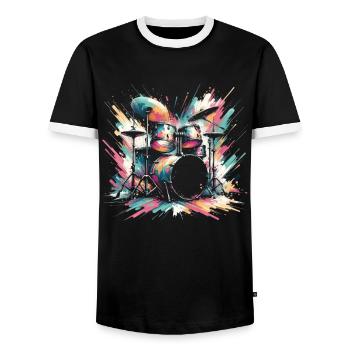 Buntes Abstraktes Drum Set Drummer Drumming - Männer Kontrast-T-Shirt - Schwarz/Weiß - Vorne - AI Model Female 172 light (172cm) & AI Model Male 178 light (178cm)