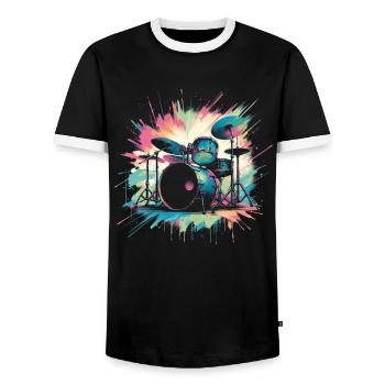 Buntes Abstraktes Drum Set Drummer Drumming - Männer Kontrast-T-Shirt - Schwarz/Weiß - Vorne - AI Model Female 172 light (172cm) & AI Model Male 178 light (178cm)