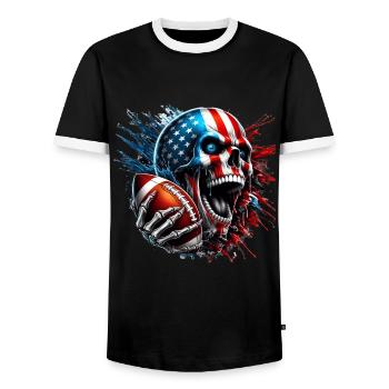 Crâne de football américain U. S. FLag - T-shirt contrasté Homme - noir/blanc - Devant - AI Model Female 172 light (172cm) & AI Model Male 178 light (178cm)