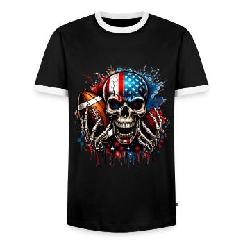 Conception de football crâne avec drapeau américain - T-shirt contrasté Homme - noir/blanc - Devant - AI Model Female 172 light (172cm) & AI Model Male 178 light (178cm)